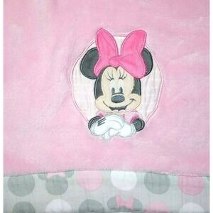 MINNIE‎ MOUSE Baby Girl Pink Fleece Blanket Lovey DISNEY Polka Dot Trim Security